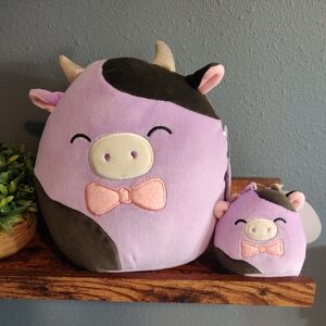 Alexie 8" And 3" Clip Squishmallow Purple Cow Easter Plush Stuffed Animal Toy